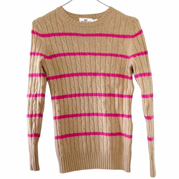 VINEYARD VINES Stripe Cashmere Camel Pink Sweater - Picture 1 of 8